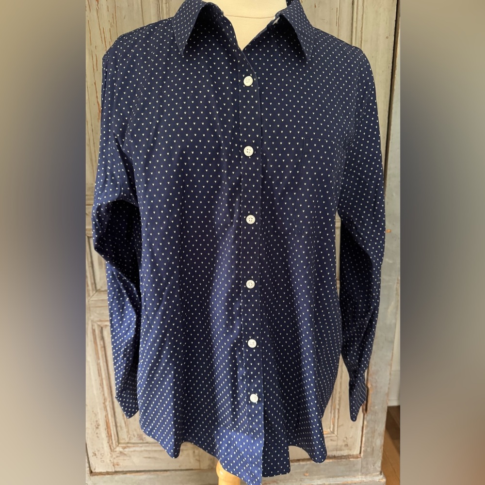 LL Bean Navy Blue Polka Dot women’s Shirt XL